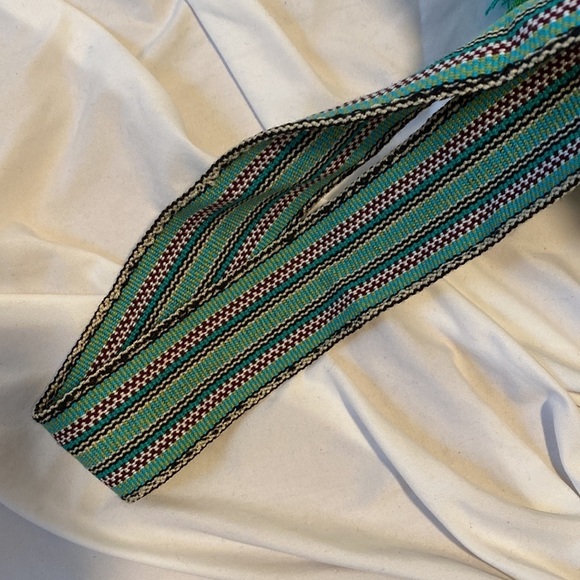 Brown Green Tribal Pattern Deluxe Wayuu Double Drawstring Crossbody Mochila Bag - Picture 10 of 11